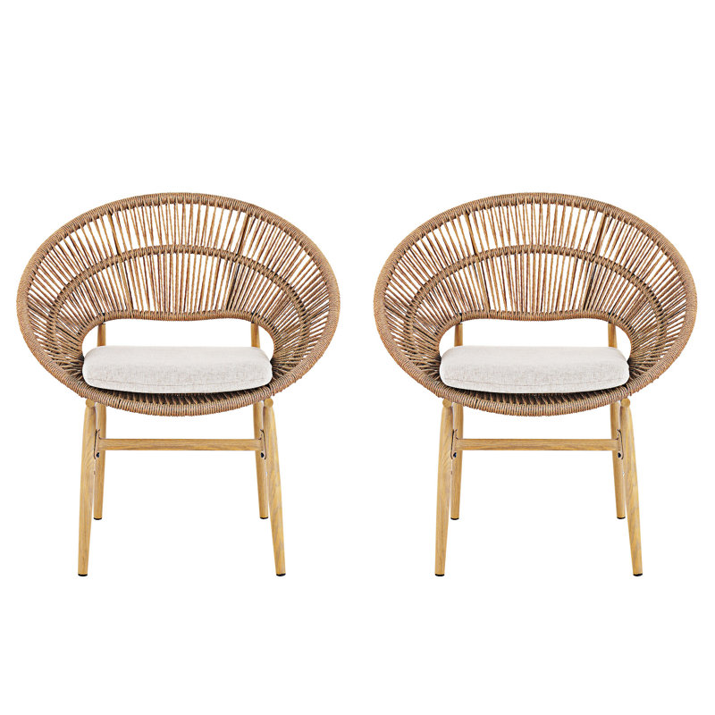 Ensemble de 2 chaises d'extérieur en osier, Coussin beige/Cadre brun clair