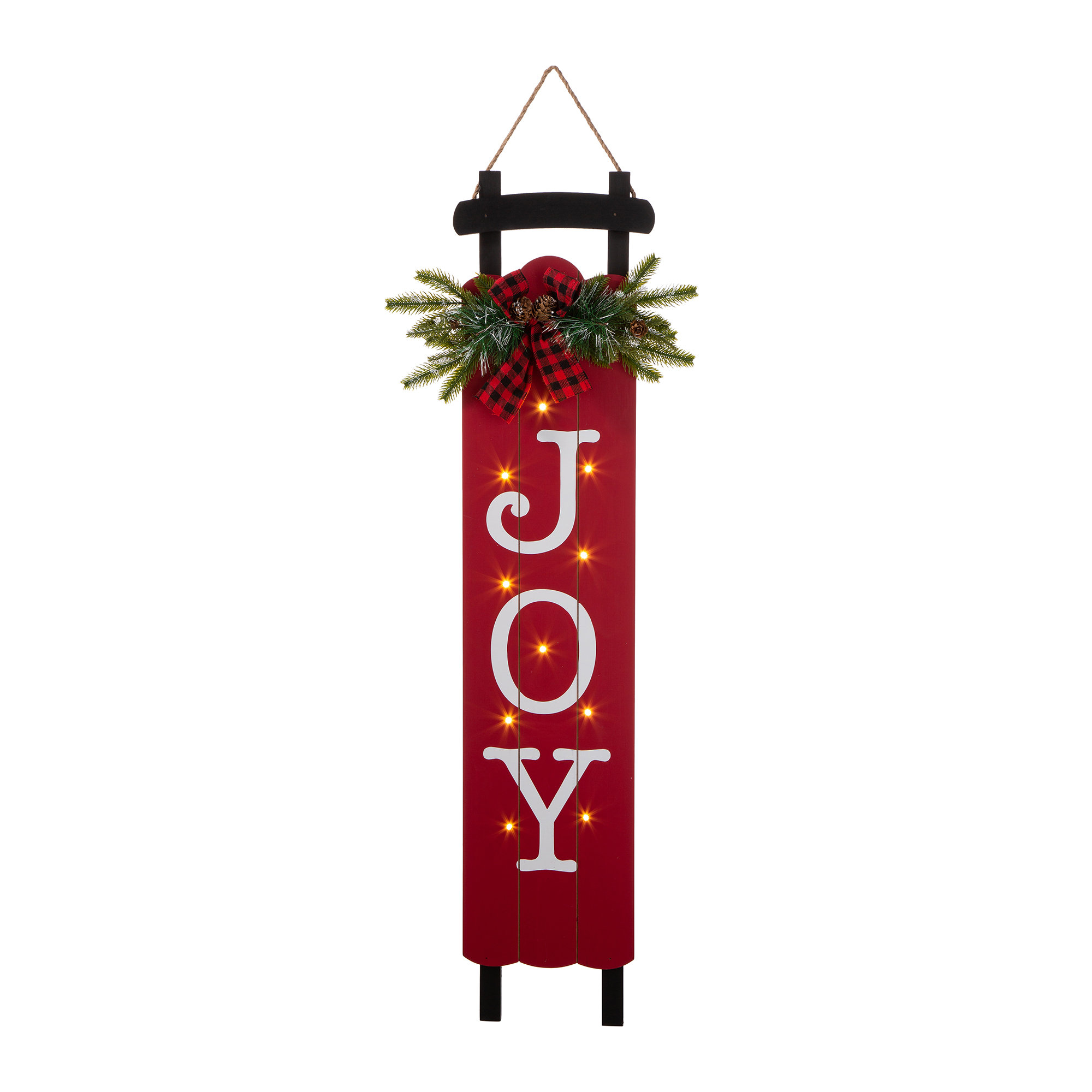 The Holiday Aisle® Junno Wooden Sleigh JOY Porch Sign & Reviews | Wayfair