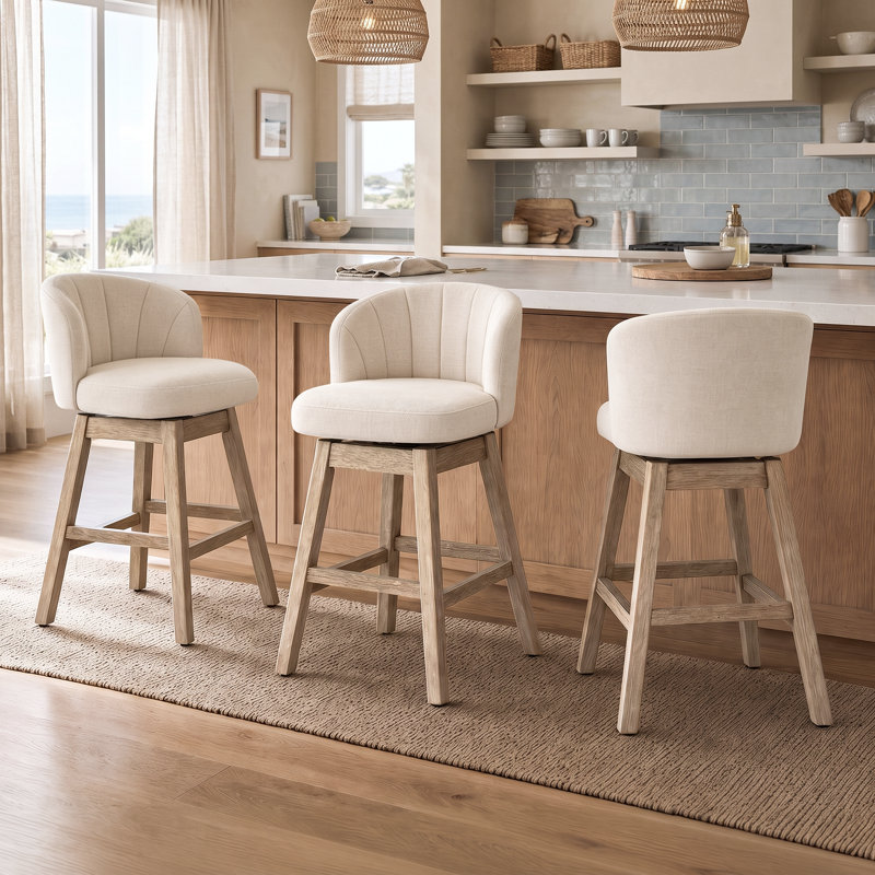 Tabouret de bar pivotant rembourré de style moderne du milieu du siècle avec cadre en bois massif (ensemble de 3)