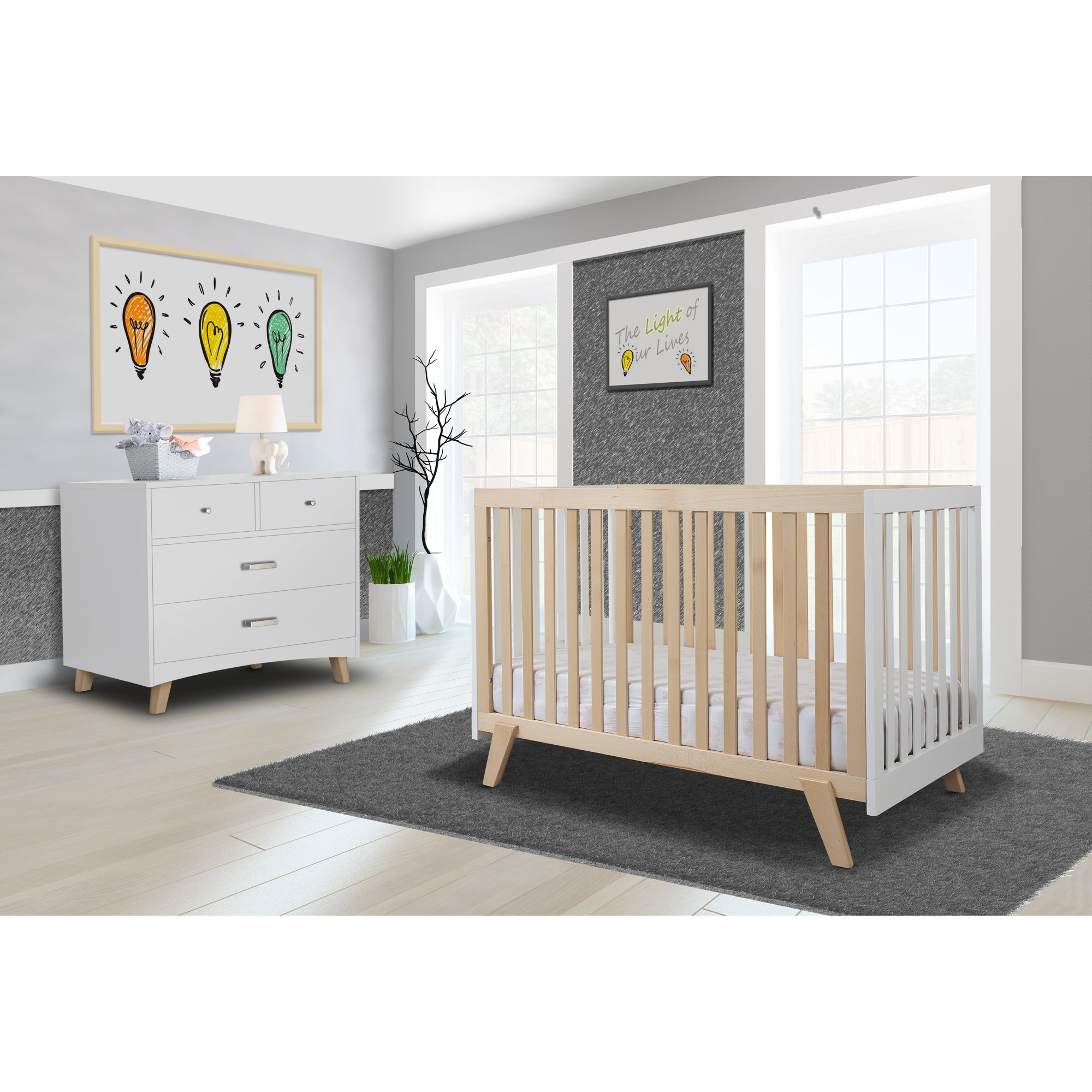 Sorelle Luce 2-in-1 Convertible Crib, Natural/White