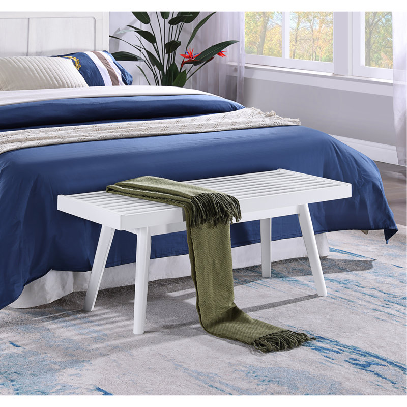 Banc à lattes en bois massif blanc, H 17,5 po x L 41,3 po x P 16,5 po