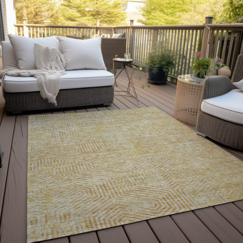 Tapis doré intérieur / extérieur lavable à la machine Maliana ACN91, Rectangle 5 pi x 7 pi 6 po