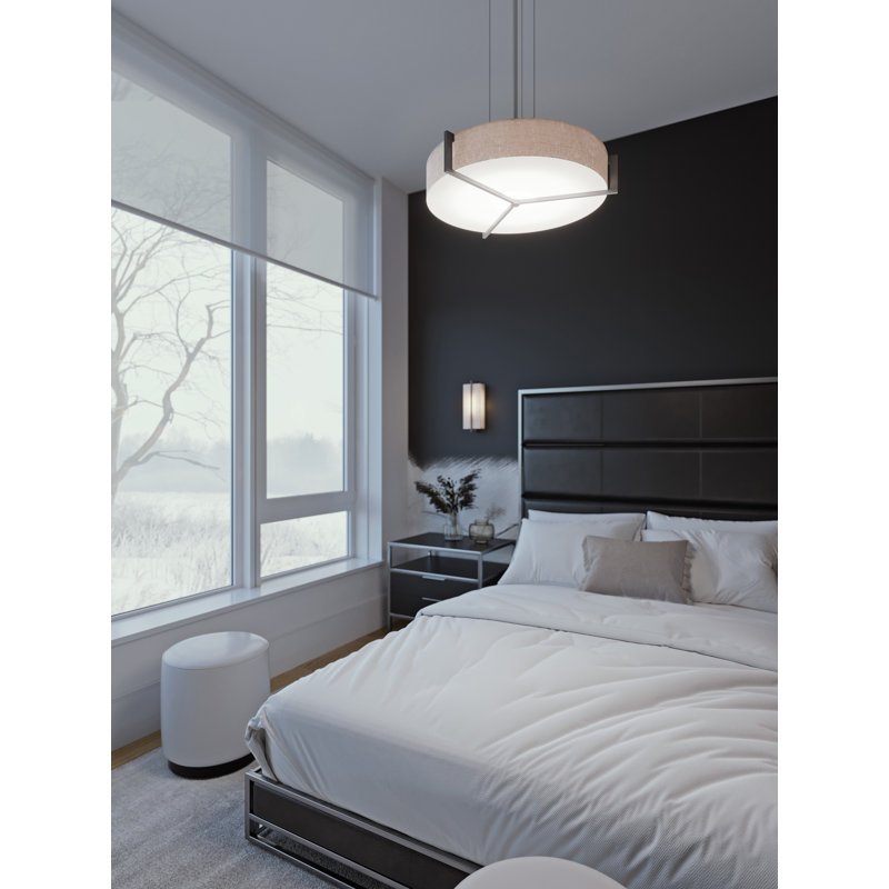 1 - Light Pendant with Accents, Linen White, Gray, 4.25" H x 17" W x 17" D