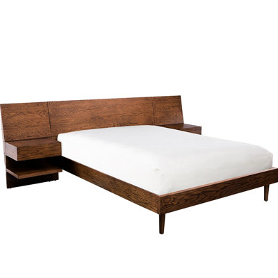 King Bed With 2 Concealed Chamber Nightstands In Pecan, Wood Construction Nightstand Panels
