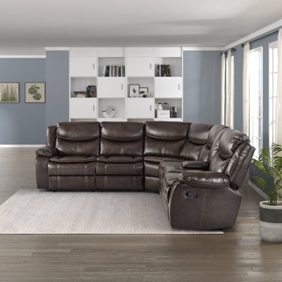 Hanhalyn 105" Traditional Faux Leather 3-Piece Reclining Sectional with Three Manual Reclining Seats, Integrated Center Console with Cup Holders by Latitude Run