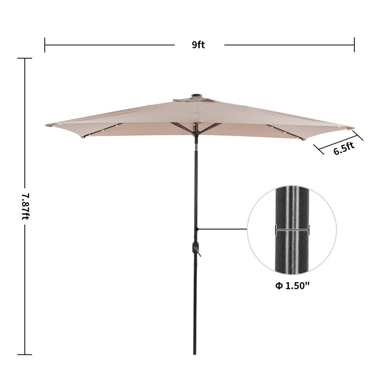 Parasol de marché rectangulaire d'extérieur à DEL de 9 pi avec bouton-poussoir inclinable Ishaan, Beige