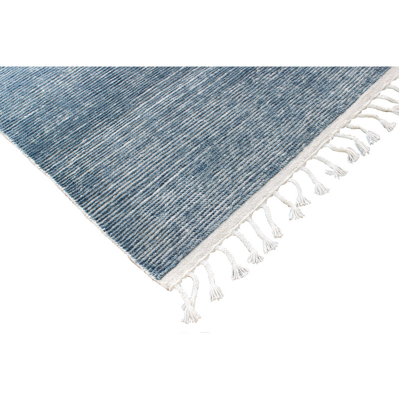 Tapis rectangulaire en laine noué à la main bleu / ivoire, Rectangle 12 pi x 15 pi
