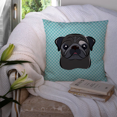 Checkerboard Black Pug Indoor/Outdoor Throw Pillow