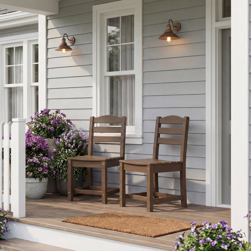 Ensemble de 2 chaises de salle à manger d'extérieur, chaises de patio en PEHD toutes saisons, haut dossier, Brun