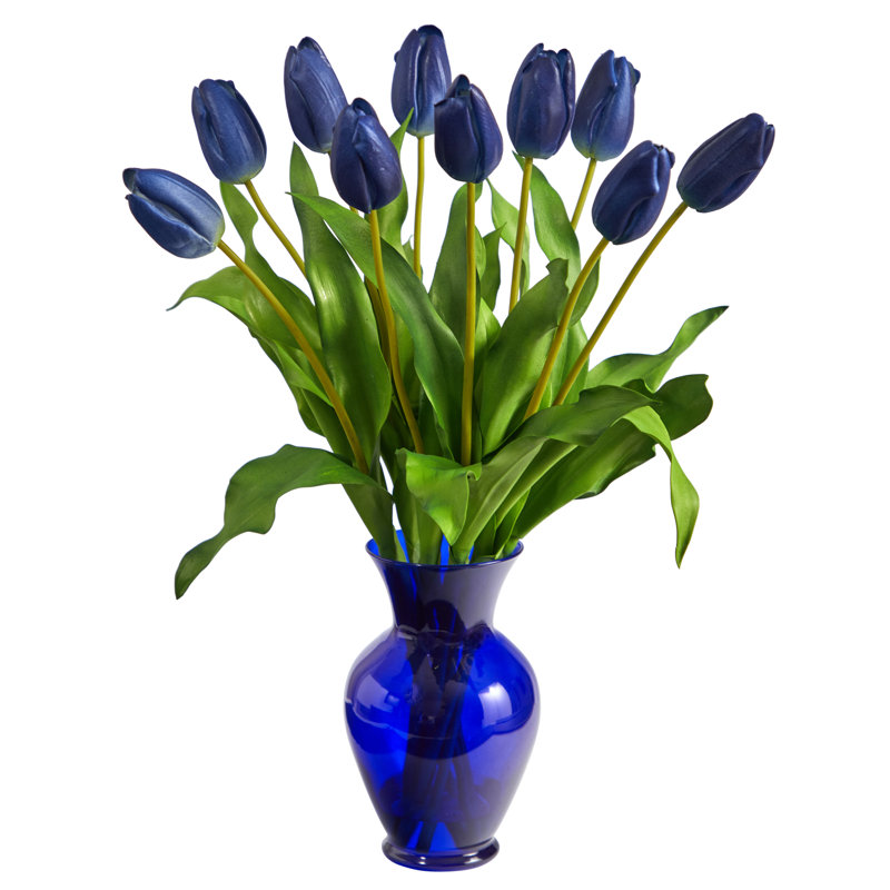 Arrangement floral tulipe hollandaise dans un vase, Blanc, Bleu