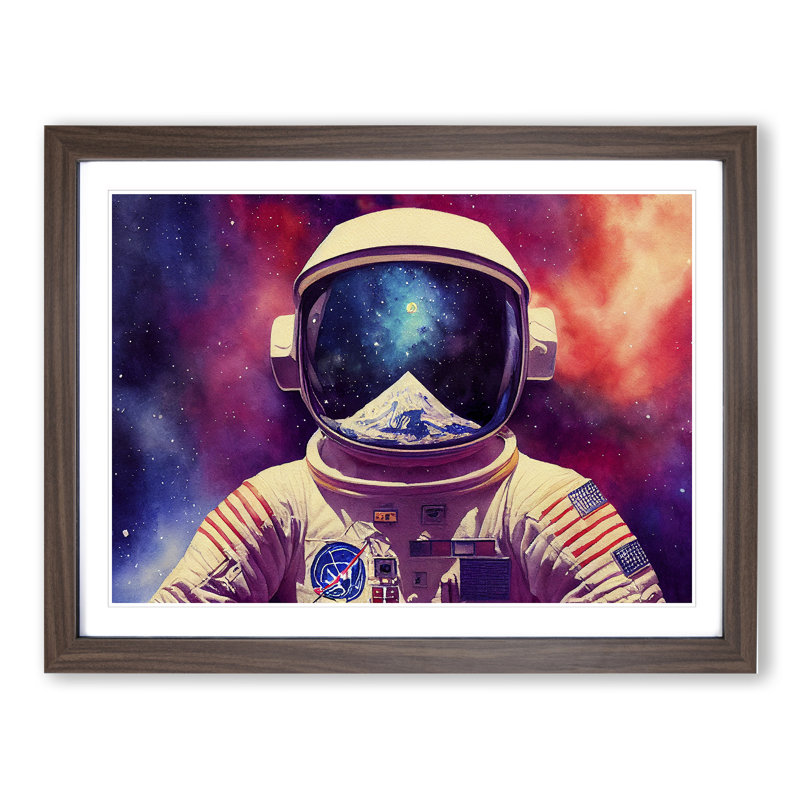 Colourful Astronaut Vol.3 - Framed Print, 34cm H x 46cm W x 2cm D, Walnut