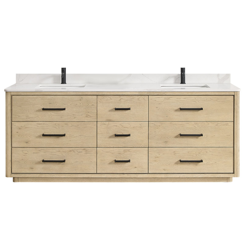 Ebern Designs 84'' Double Bathroom Vanity with Quartz Top | Wayfair