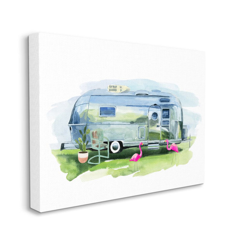 Retro Camping Trailer with Flamingo Décor Canvas Art for Kids