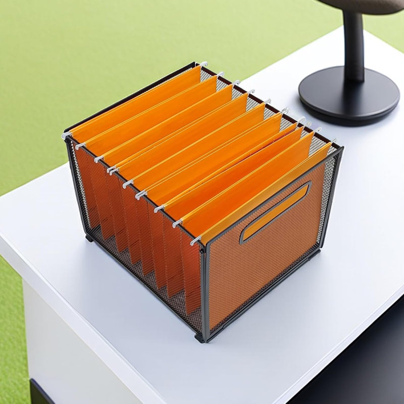 Letter-Size Hanging Folder Organizer,Metal Mesh Hanging File Folder Box