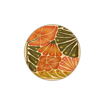 Orange Leaf Patterned Woven Base Washable Rug