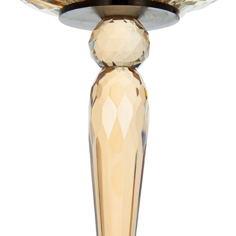 26” Amber Glass Candle Holder with Faceted Lotus Flower Design, Art Deco Candle Stand for Tabletop, Mantel, or Centerpiece 