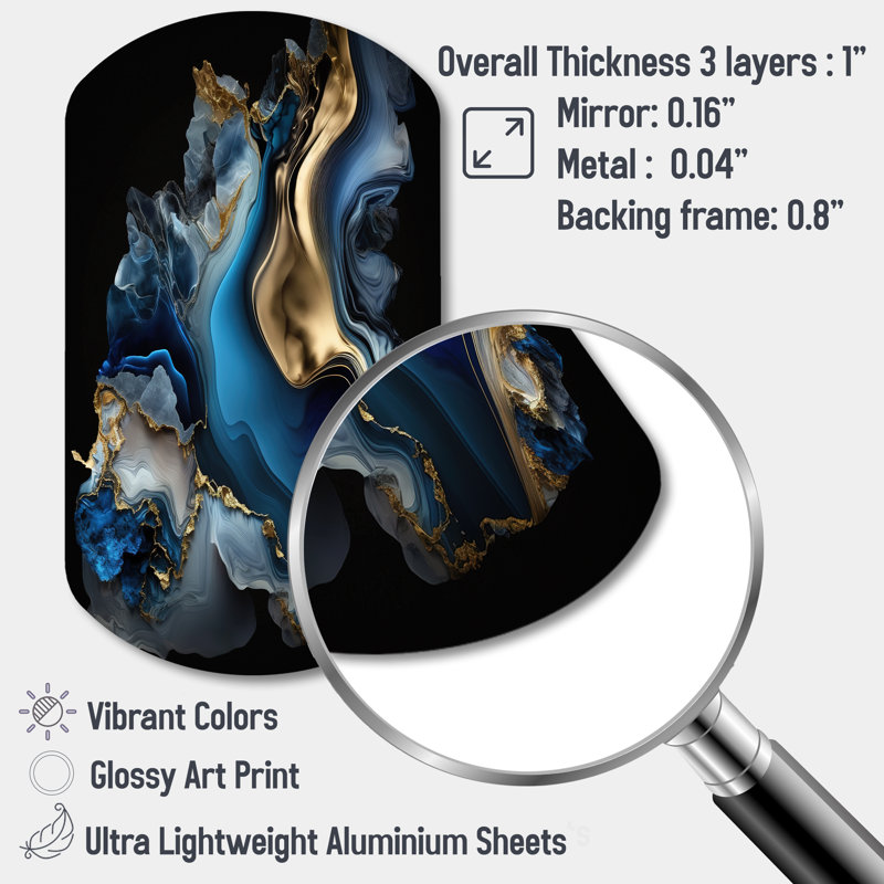 «Solfrid Abstract Geode Marble Blue II», décoration murale asymétrique en métal, impression sur métal cylindrique moderne