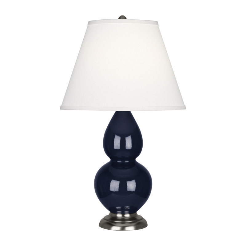 Small Double Gourd Ceramic Table Lamp, Midnight Blue/Antique Silver