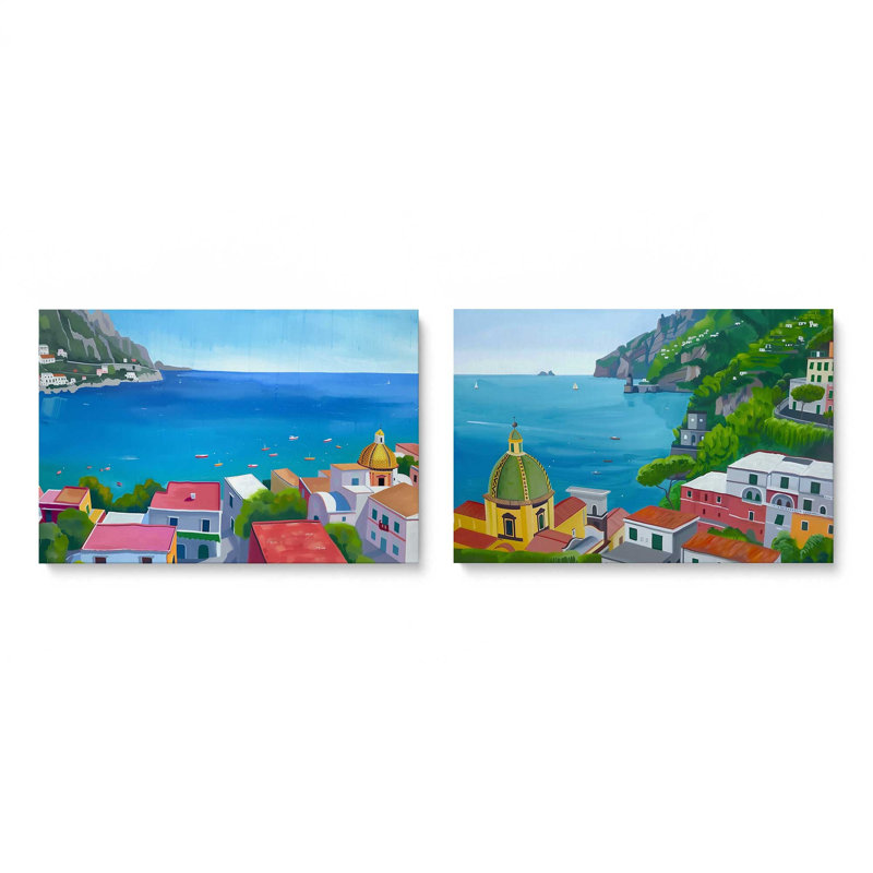 Ensemble de 2 impressions Amalfi Blue Horizon, 32 po x 48 po, Toile tendue
