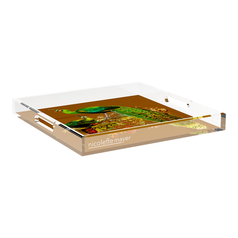Family Pheasants Acrylic Square Decorative Tray, Brown, 18"W x 18"D x 2"H