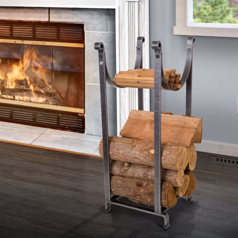 Handcrafted Hammered Steel Sling Fireplace Log Rack