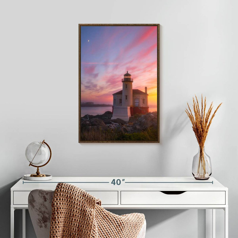 Phare de la lune, 17" x 25", Cadre flottant noyer