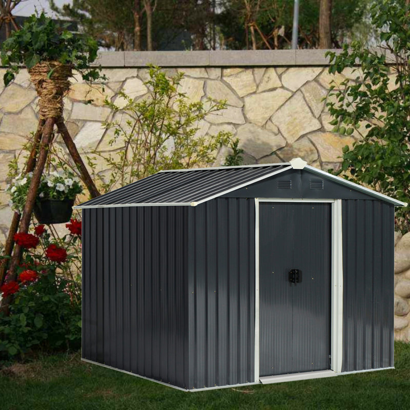 Bouzoun 8 ft. W x 6 ft. D Plastic Apex Tool Shed, Grey