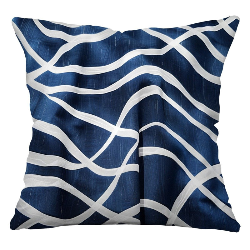 Coussin décoratif réversible en mélange de coton à rayures ondulées, H 14 po x l 14 po