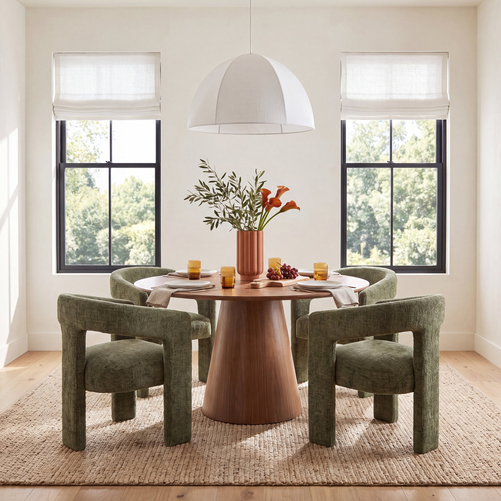 Darlington Dining Table Set, Gwen Forest Microsuede, Walnut