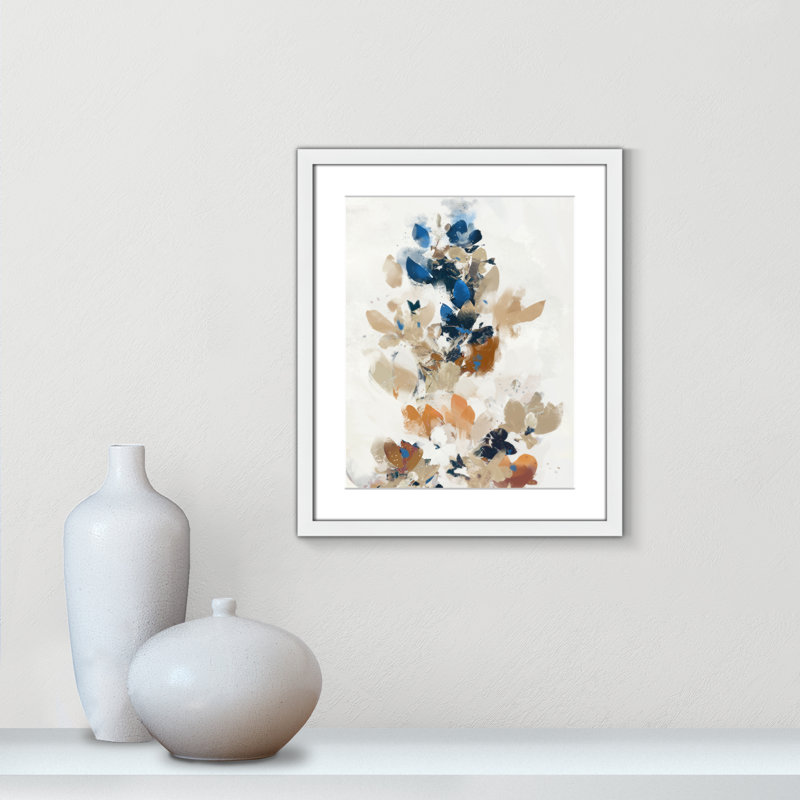 Vague de fleurs bleues II par Ken Roko, L 16 po x H 19 po, Imprimé mat, Blanc satiné