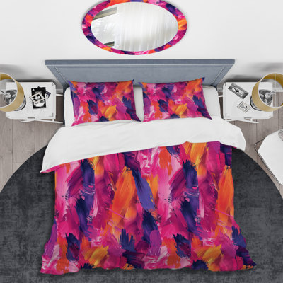 Pink Orange Brush Strokes - Modern Duvet Cover Set