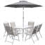 Ensemble repas 8 pièces pour patio avec parasol de table et 6 chaises pliantes, gris