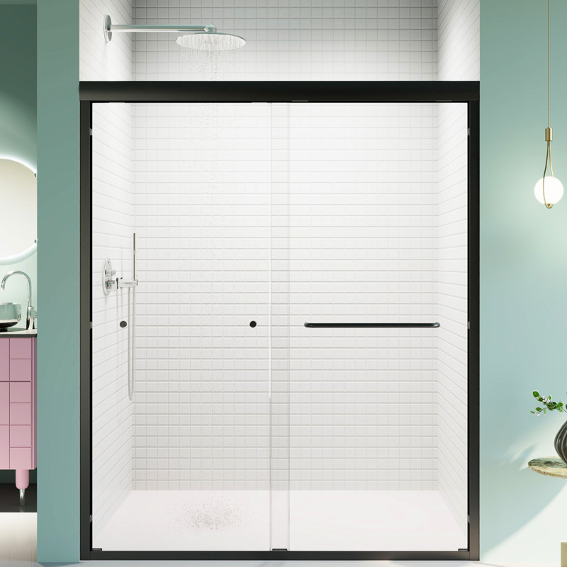 Double Sliding Bathroom Partition, Tempered Glass, Matte Black, Smooth Feature Black Bypass Shower Door, 1/4" Thick Stylish Addition