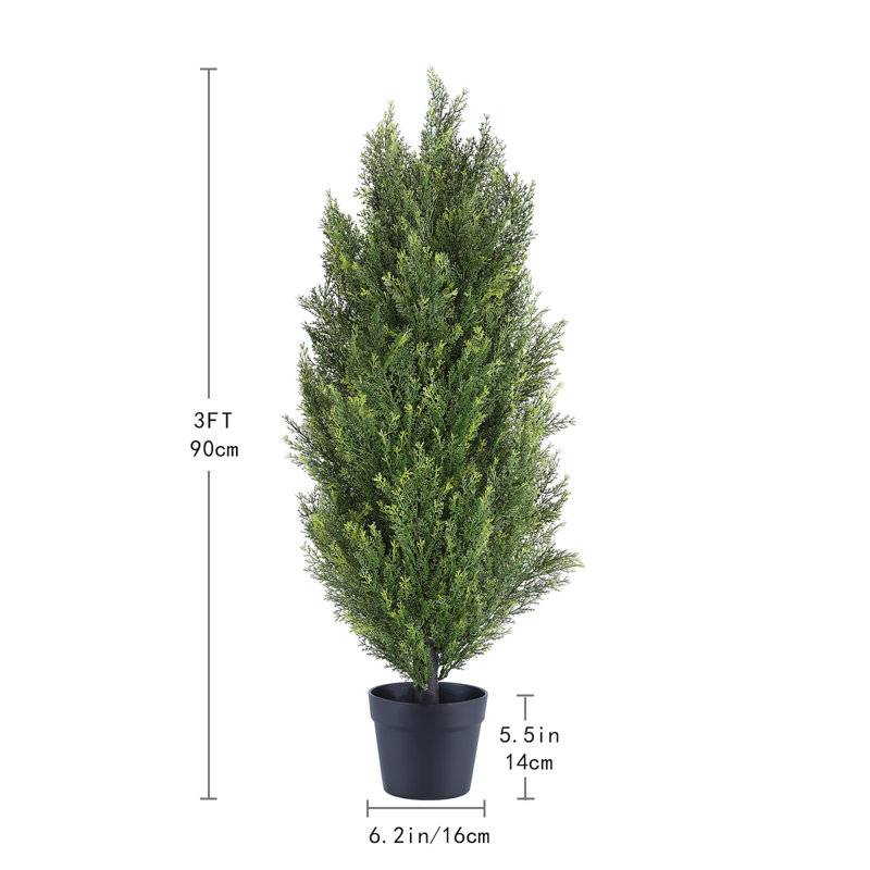 Shirlene Faux Cedar Tree Topiary in Pot, 36" H x 13.7" W x 13.7" D