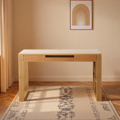 Simple Log Style Rectangular Oak Computer Desk