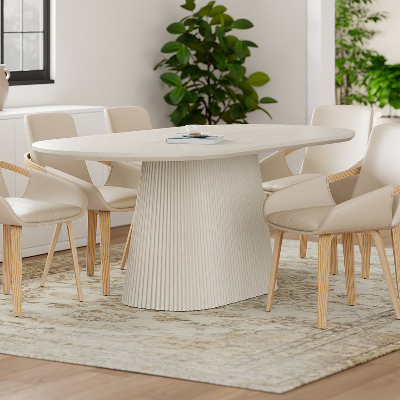 Table de salle à manger ovale Mid-Century, Ivoire ivoire