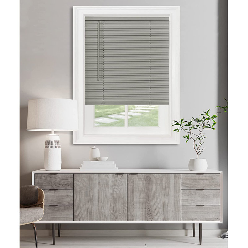 Cordless Window Blinds, Privacy & Light Filtering 1" Slats Vinyl Mini Blind, 27"W x 64"L, Grey
