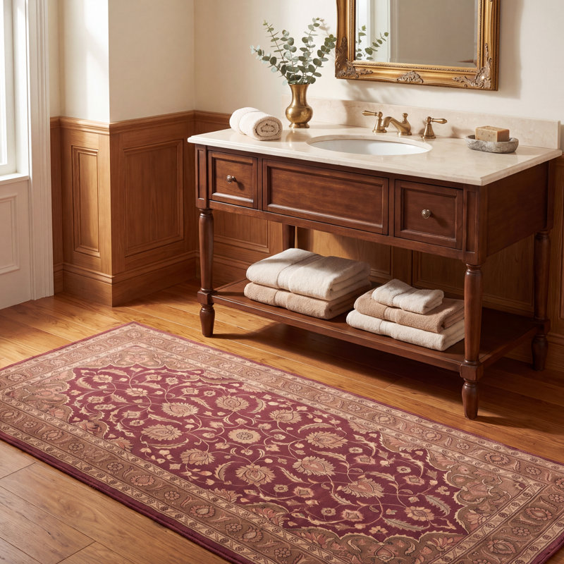 Tapis de salon traditionnel persan audacieux, de couleur bordeaux, cuivre, vert, crème et rose, lavable à la machine, antidérapant, à poils courts, adapté à l'intérieur et à l'extérieur, pour salon, chambre, salle à manger, entrée, couloir, bureau.