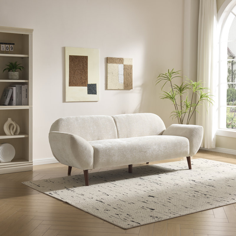 Kaia Modern Contemporary Curved Upholstered 3-Seater Sofa With Wooden Legs