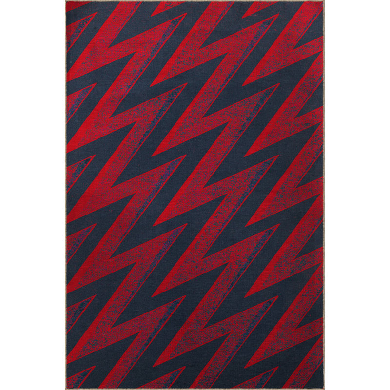 Tapis décoratif moderne à motif géométrique rouge et zigzag rouge, Rectangle 4 pi 11,06 po x 9 pi 10,11 po