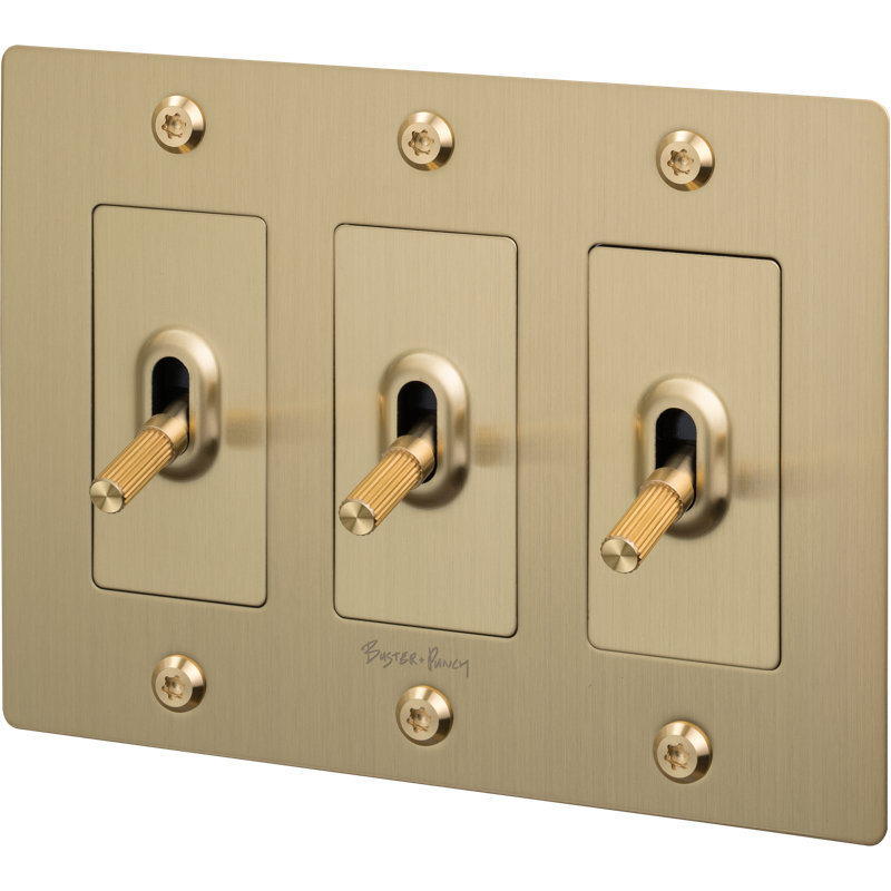 3G Toggle / Linear / With Logo, Brass, 3 Gang