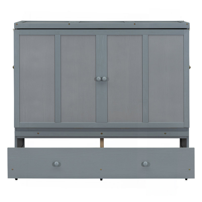 Full Size Murphy Bed With USB Port And A Large Drawer, Grey