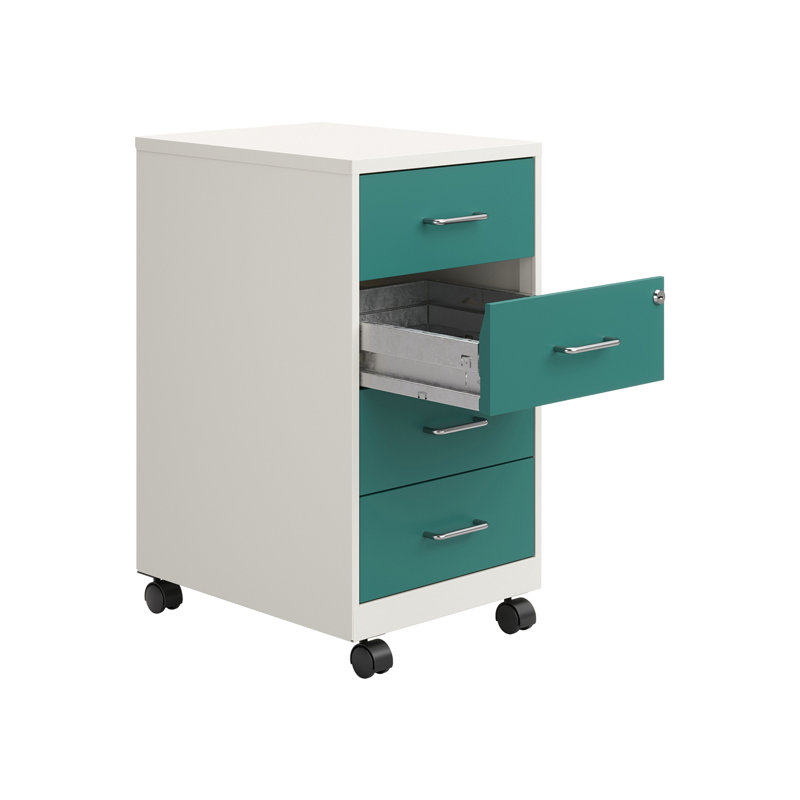 Patirica 14.25'' Wide 4 -Drawer Mobile Steel File Cabinet, Teal/White