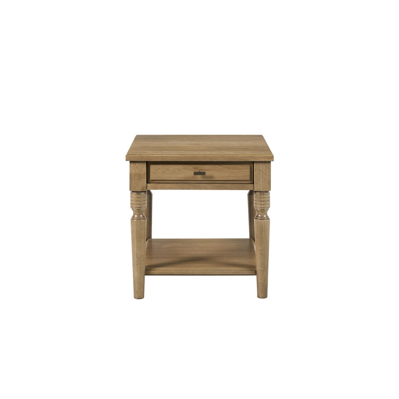 Table de bout en amande avec placages, tiroir simple, pieds tournés et tablette ouverte pour plus de rangement, largeur de 25,59 po avec placage de couleur
