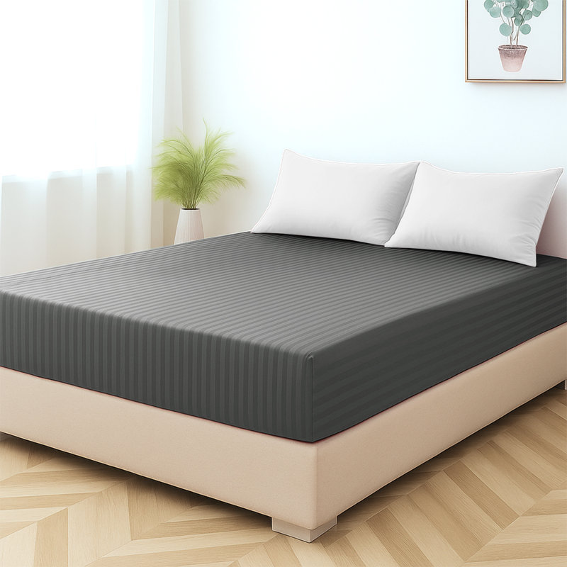 Shaneca Microfiber Striped Fitted Sheet - Ultra-Soft, Fade-Resistant, Deep Pocket Fit, Charcoal, Single (3')