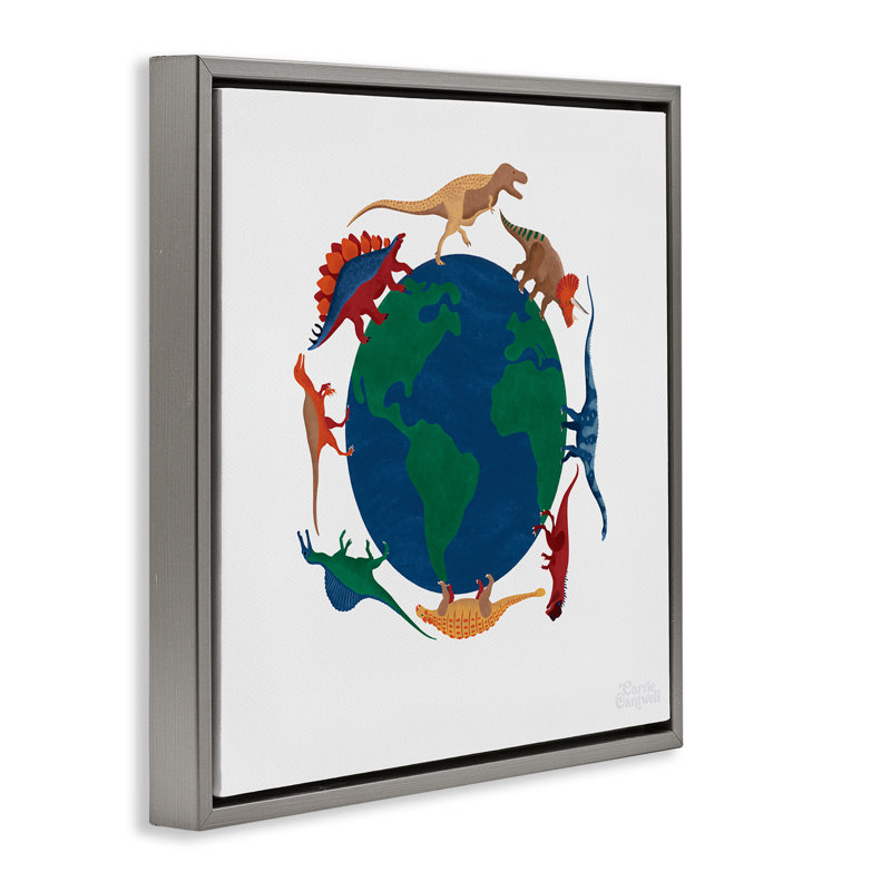 "When Dinos", art mural encadré sur toile flottante par Carrie Cantwell, Cadre flottant gris lustré, H 18 po x l 18 po