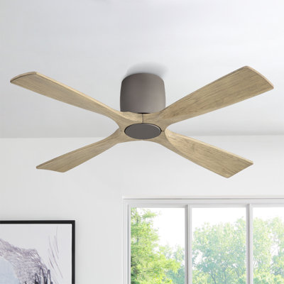 54 In Solid Wood Blades Dc Flush Mount Ceiling Fan With Remote