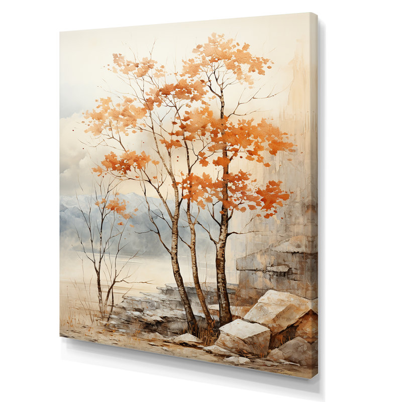 " Beige Tones Maple Tree ", 40" H x 30" W x 1.5" D, Wrapped Canvas