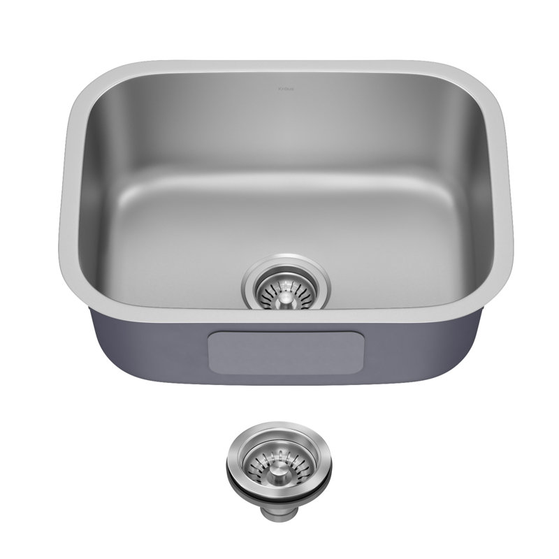 KRAUS Premier Undermount Single Bowl 18-Gauge Stainless Steel Kitchen Sink, 9" H x 23" W x 18" D