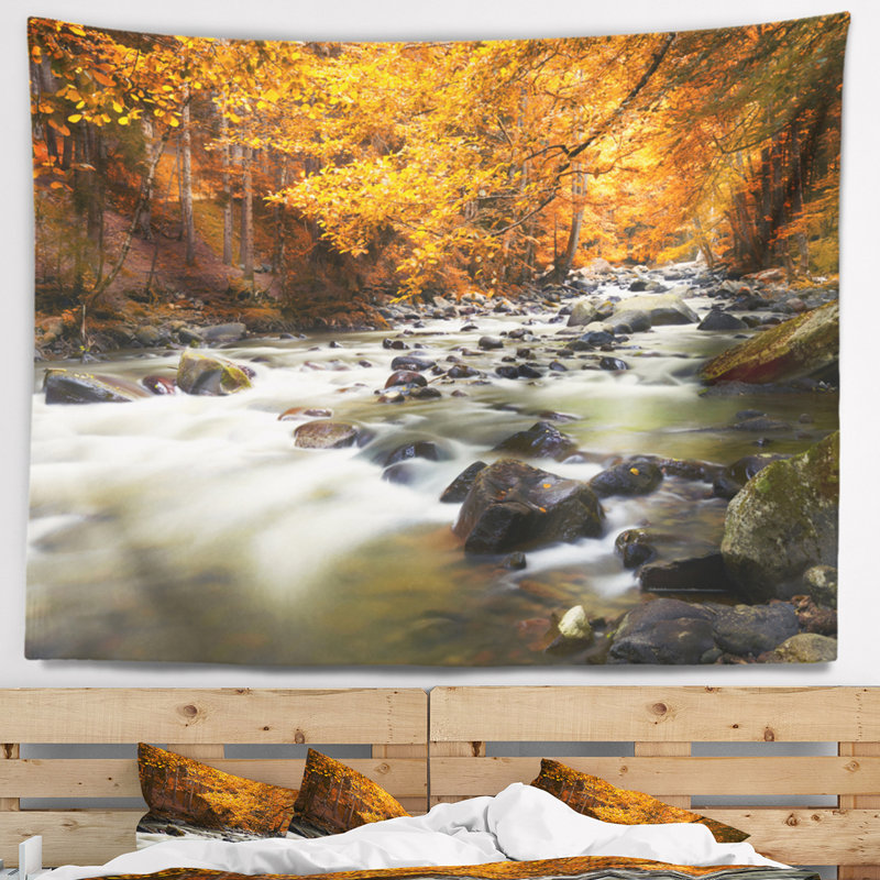 Tapisserie de polyester avec des arbres et de la rivière avec accessoires suspendus inclus, H 50 po x l 60 po